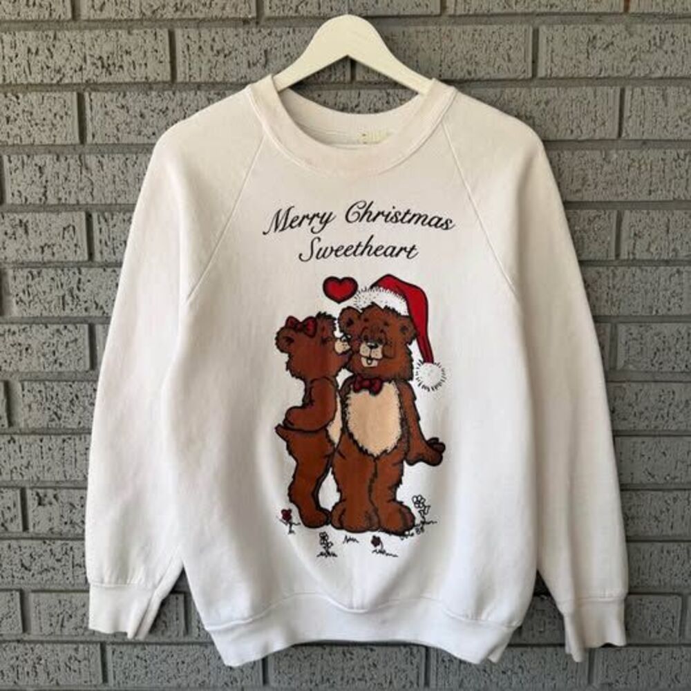 VTG 80s Christmas Bear Sweater Size Medium